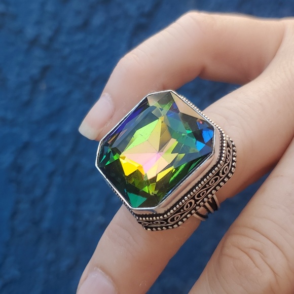 New Amazing Mystic Topaz 925 Silver Statement Ring. - Picture 7 of 16